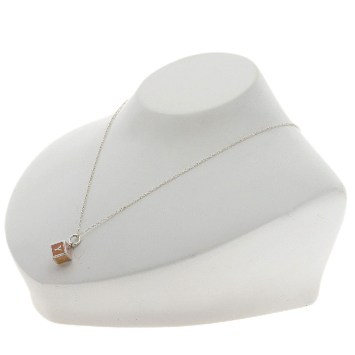 TIFFANY&Co. Logo Cube Enamel Necklace Silver Ladies [Used]
