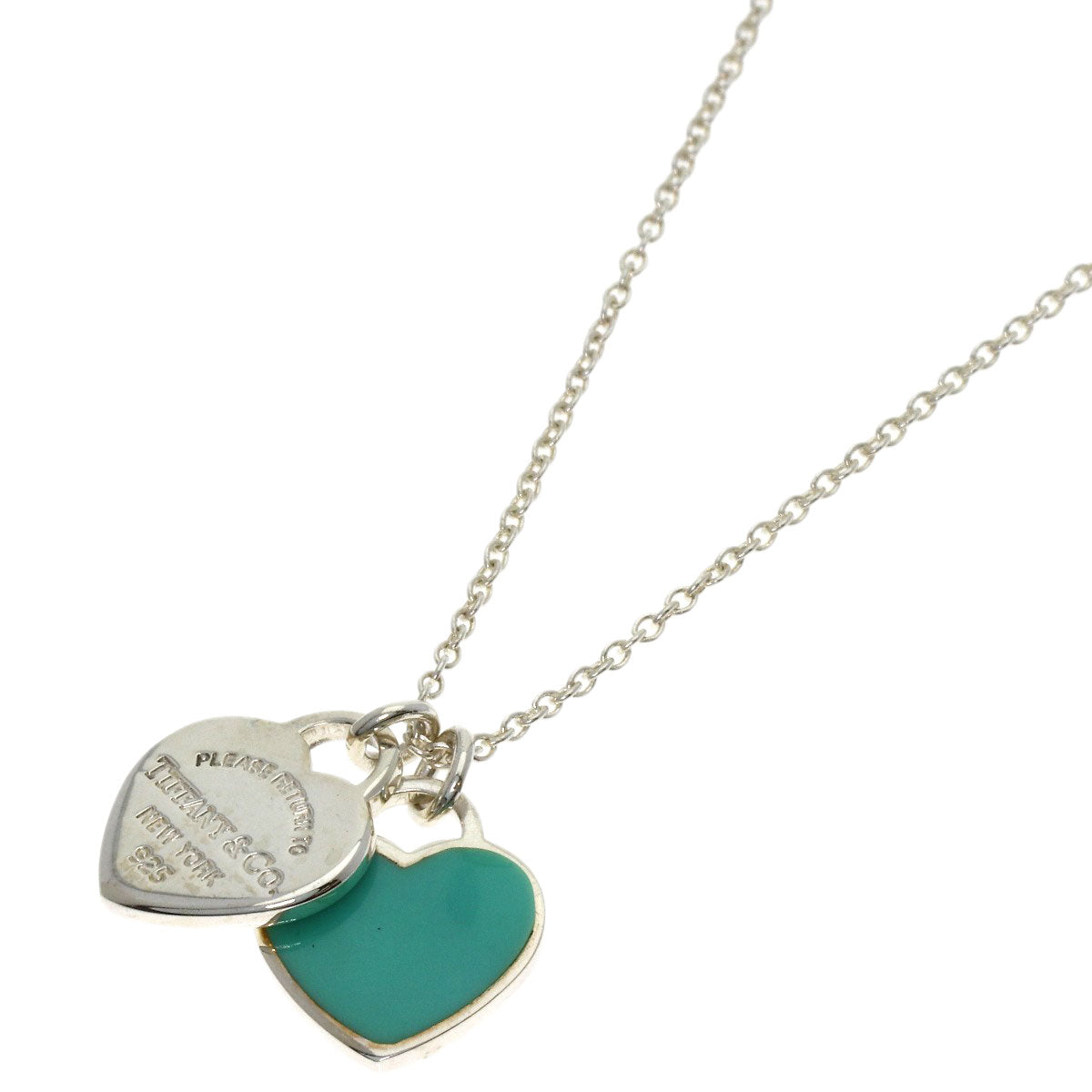 TIFFANY&Co. Double Heart Enamel Necklace Silver Ladies [Used]