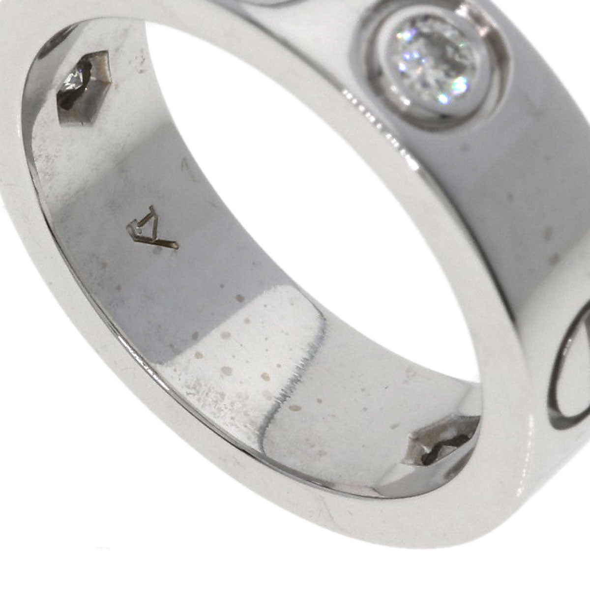 CARTIER love ring half diamond # 49 Ring K18 White Gold Ladies [Used]
