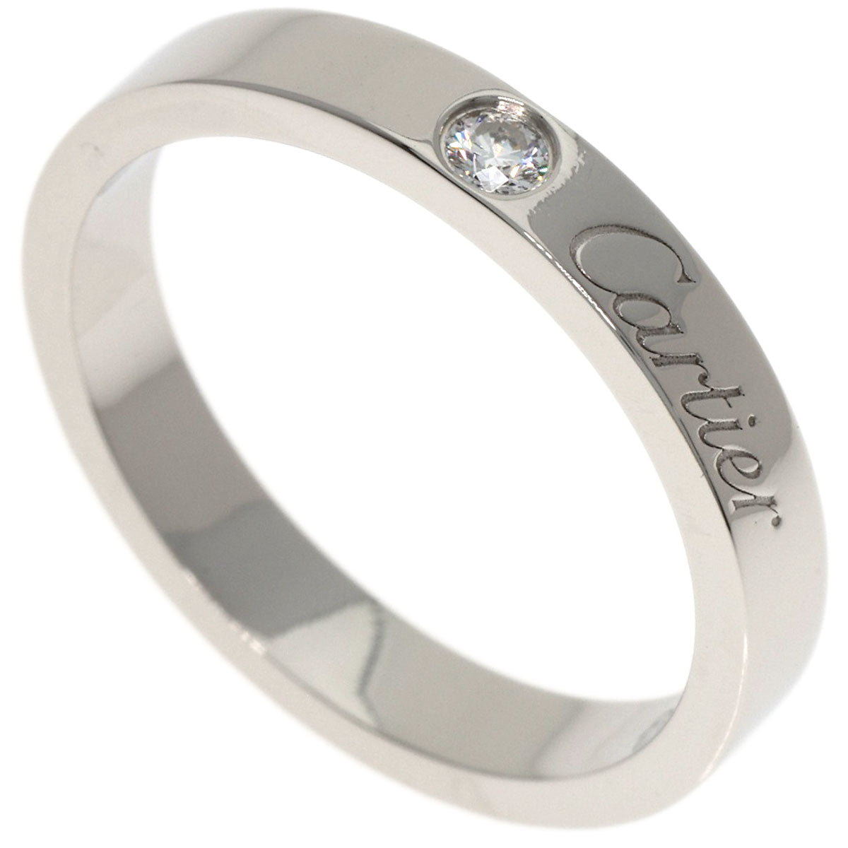 CARTIER Engraved 1P Diamond # 50 Ring Platinum PT950 Ladies [Used]