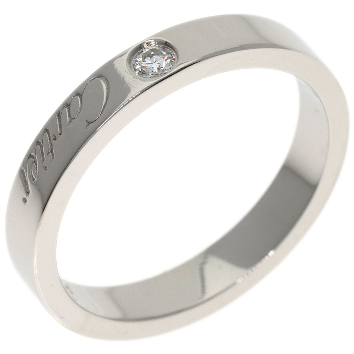 CARTIER Engraved 1P Diamond # 50 Ring Platinum PT950 Ladies [Used]