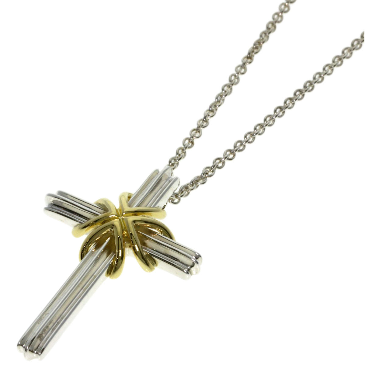 TIFFANY&Co. Signature cross Necklace Silver 18K Yellow GoldLadies [Used]