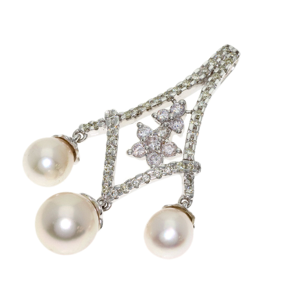 Pearl Pearl Diamond Pendant top K18 White Gold 4.5g　Ladies