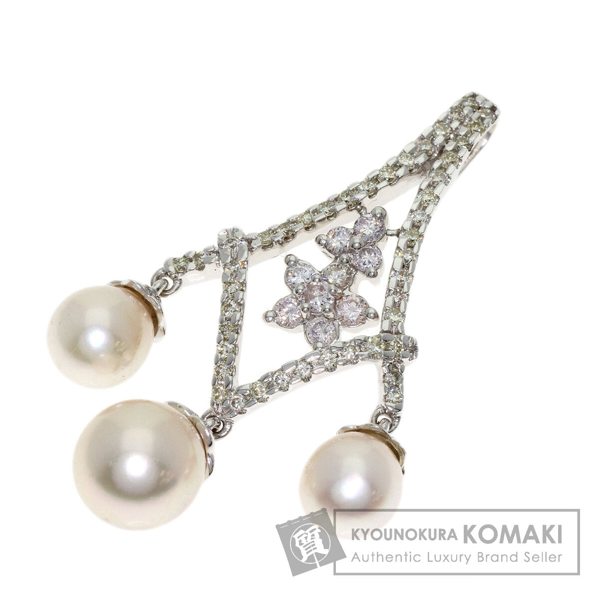 Pearl Pearl Diamond Pendant top K18 White Gold 4.5g　Ladies