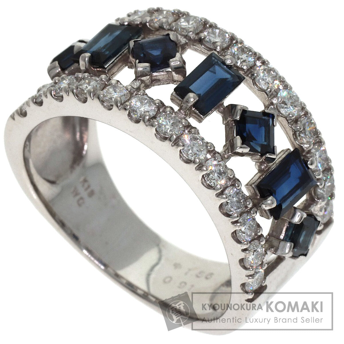 1.56ct Sapphire Diamond Ring K18 White Gold 6.8g　Ladies