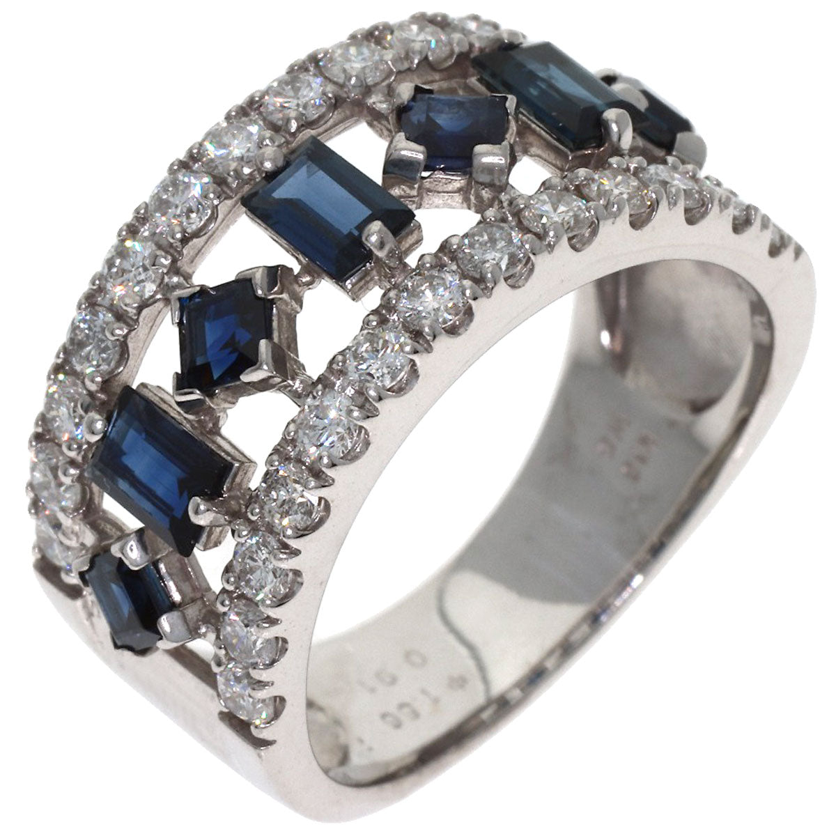 1.56ct Sapphire Diamond Ring K18 White Gold 6.8g　Ladies