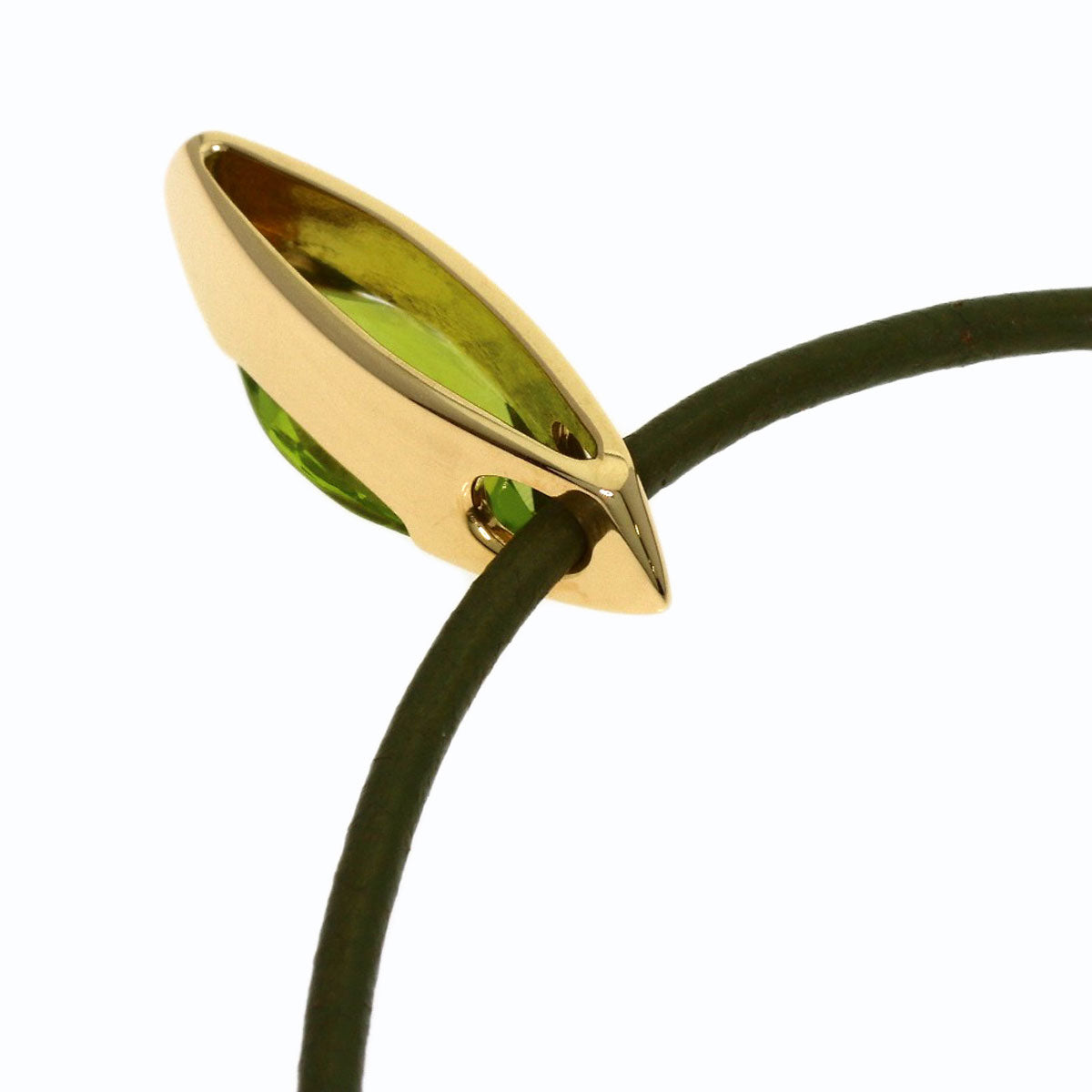 STAR JEWELRY Peridot leather cord Necklace K18 Yellow Gold Ladies [Used]
