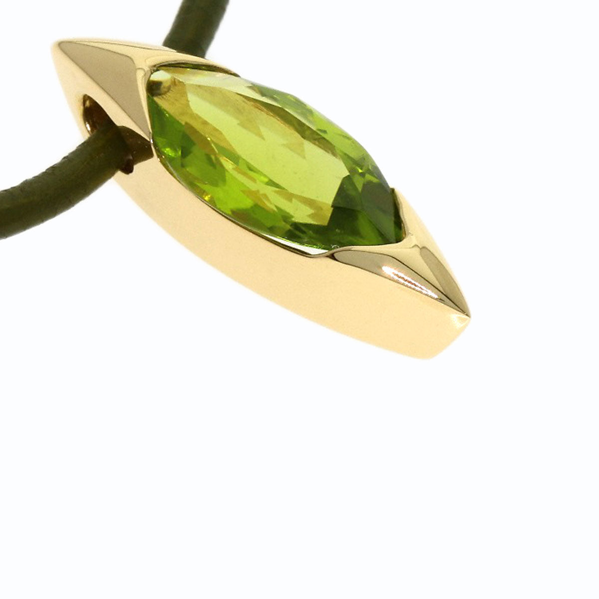 STAR JEWELRY Peridot leather cord Necklace K18 Yellow Gold Ladies [Used]