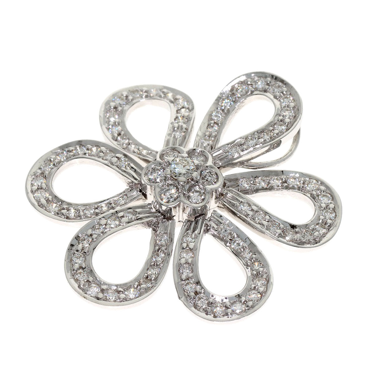 1ct Flower Diamond Pendant top K18 White Gold 7.5g　Ladies