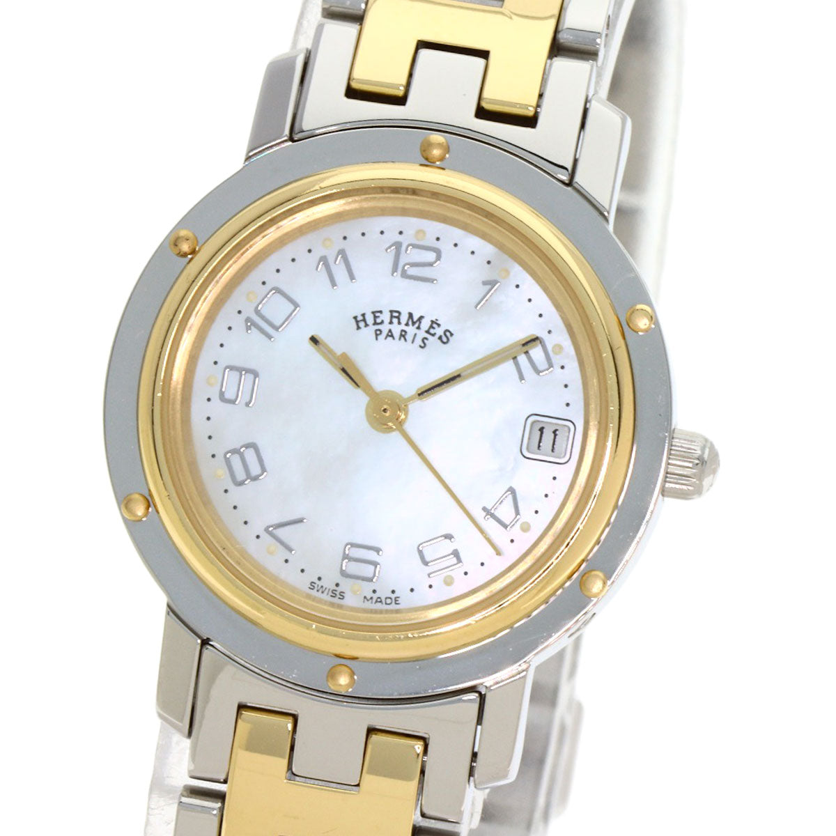 エルメス CL4.220 クリッパー ナクレ 腕時計 ステンレススチール/SSxGP レディース 【中古】【HERMES】