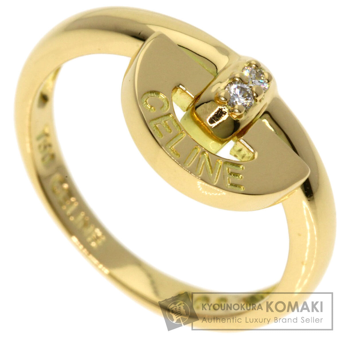 CELINE Logo diamond Ring K18 Yellow Gold Ladies [Used]