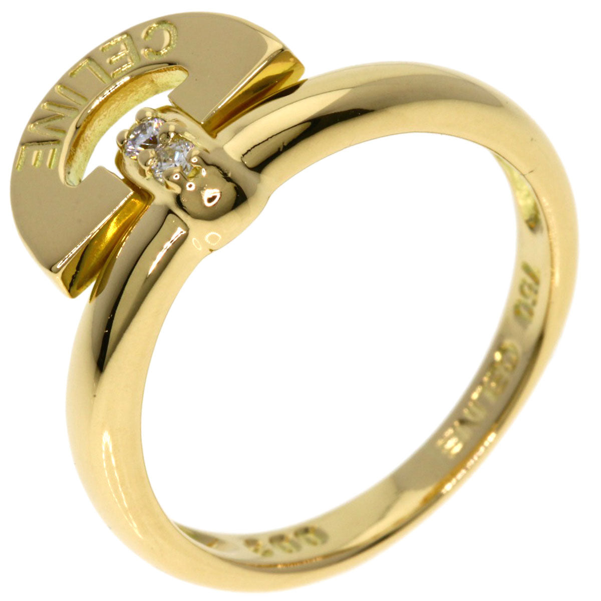 CELINE Logo diamond Ring K18 Yellow Gold Ladies [Used]