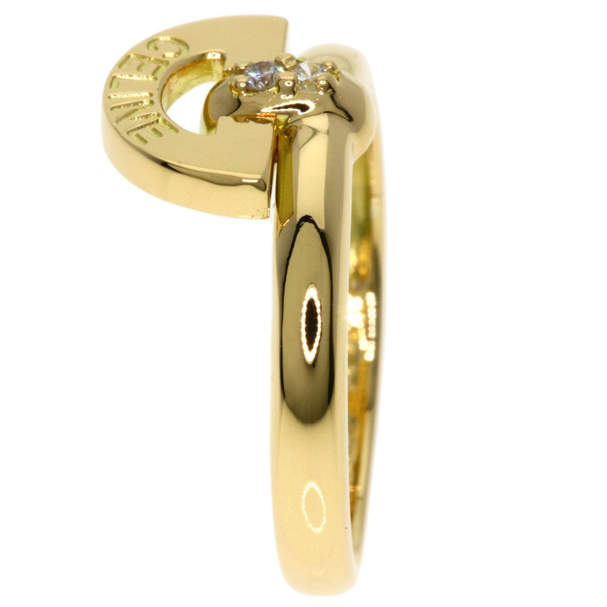 CELINE Logo diamond Ring K18 Yellow Gold Ladies [Used]