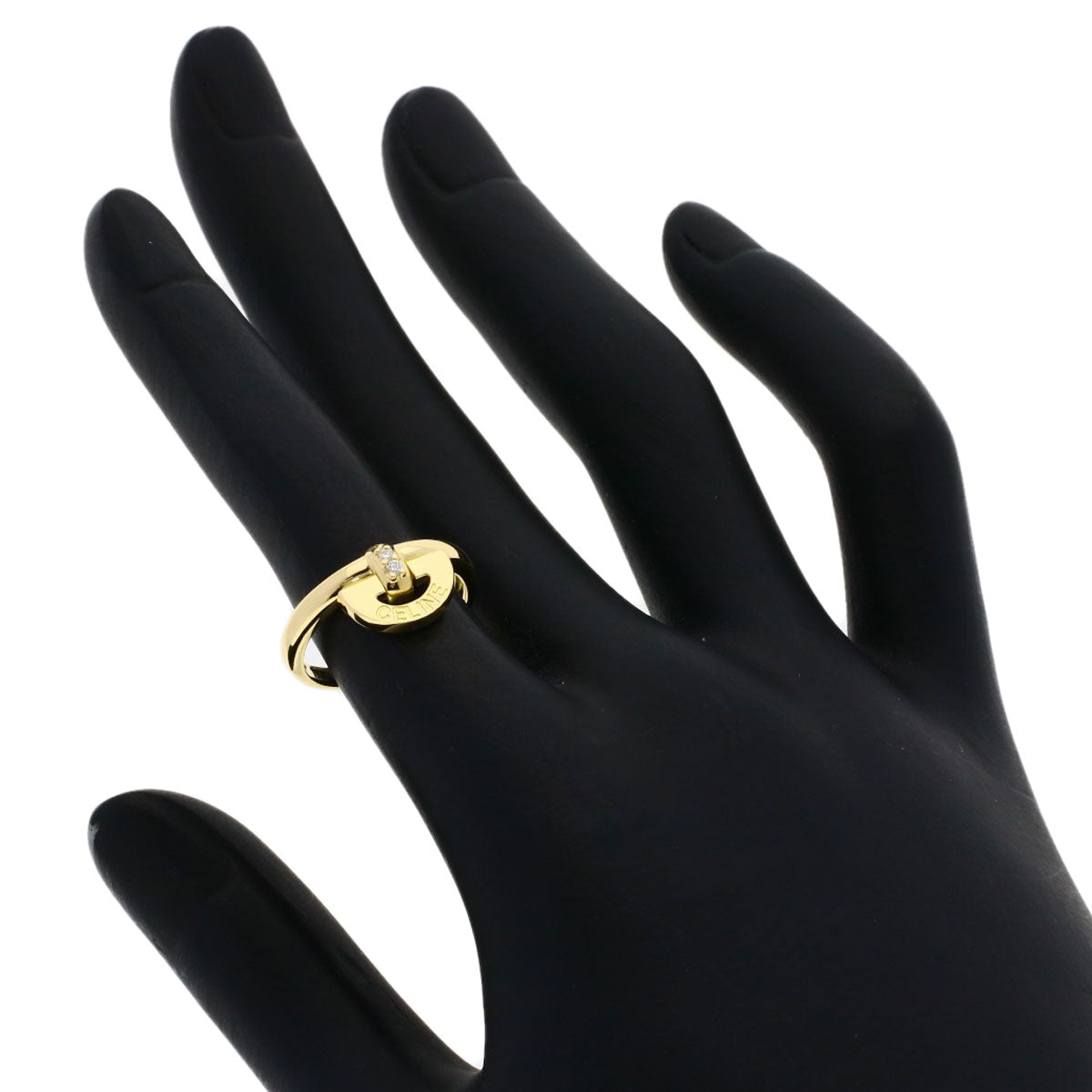 CELINE Logo diamond Ring K18 Yellow Gold Ladies [Used]
