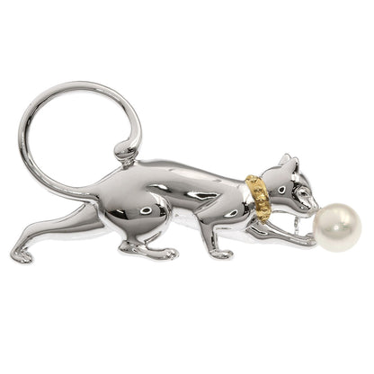 MIKIMOTO Cat motif Akoya pearl Brooch Silver Ladies [Used]