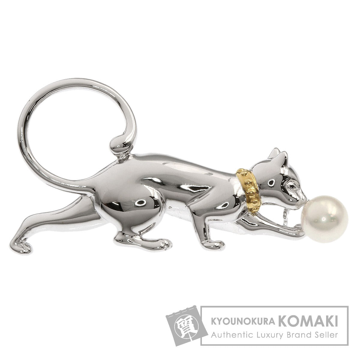 MIKIMOTO Cat motif Akoya pearl Brooch Silver Ladies [Used]