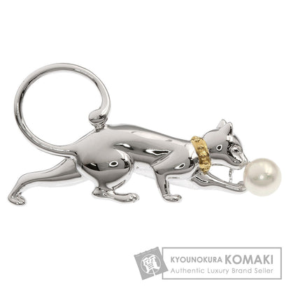 MIKIMOTO Cat motif Akoya pearl Brooch Silver Ladies [Used]