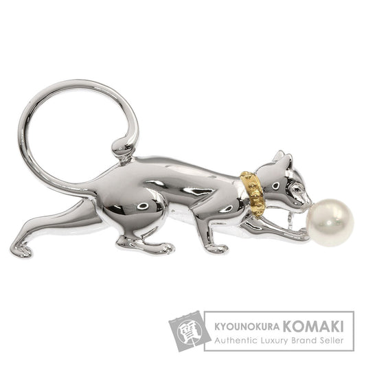 MIKIMOTO Cat motif Akoya pearl Brooch Silver Ladies [Used]