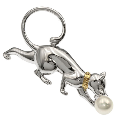 MIKIMOTO Cat motif Akoya pearl Brooch Silver Ladies [Used]