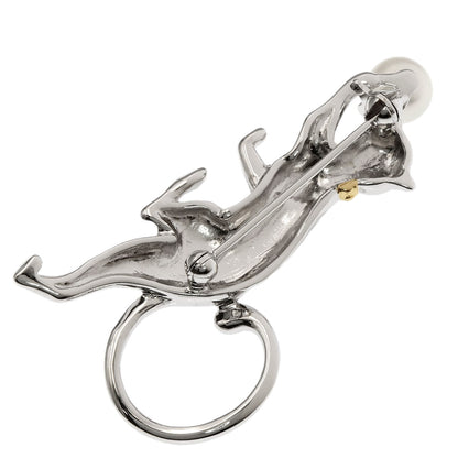 MIKIMOTO Cat motif Akoya pearl Brooch Silver Ladies [Used]