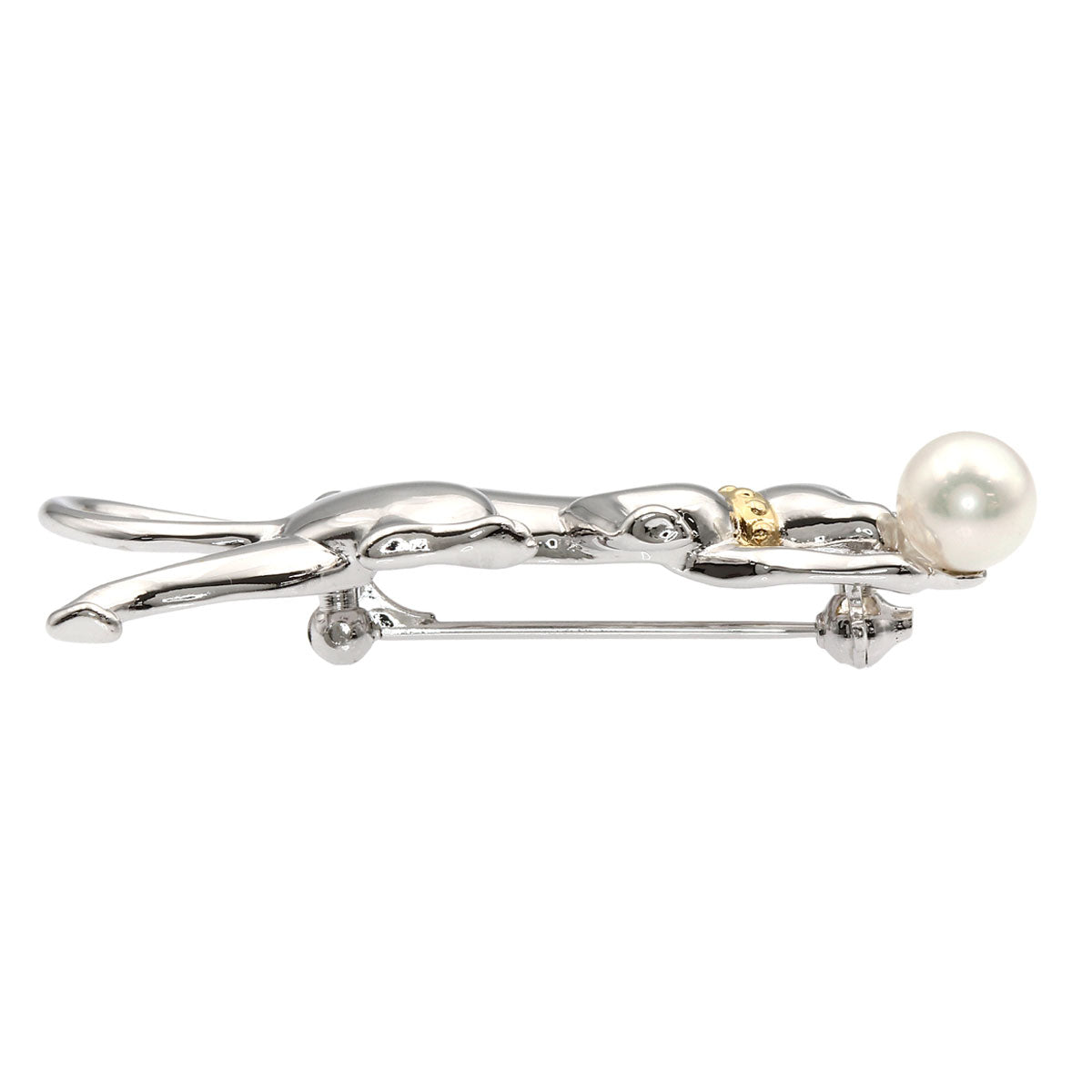 MIKIMOTO Cat motif Akoya pearl Brooch Silver Ladies [Used]