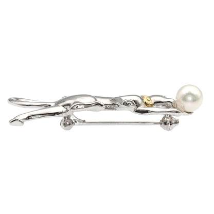 MIKIMOTO Cat motif Akoya pearl Brooch Silver Ladies [Used]