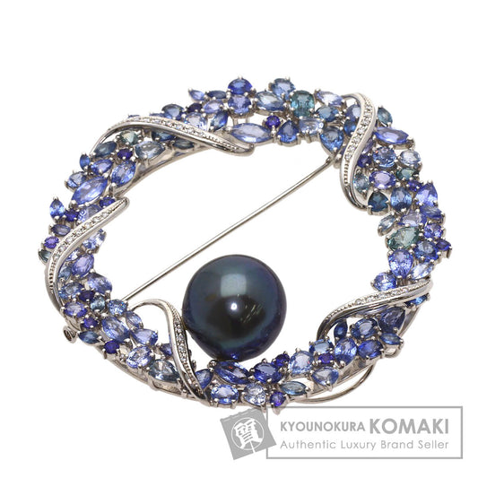 26.83ct Black Pearl, Blue Sapphire, Diamond Brooch K18 White Gold 39.6g　Ladies