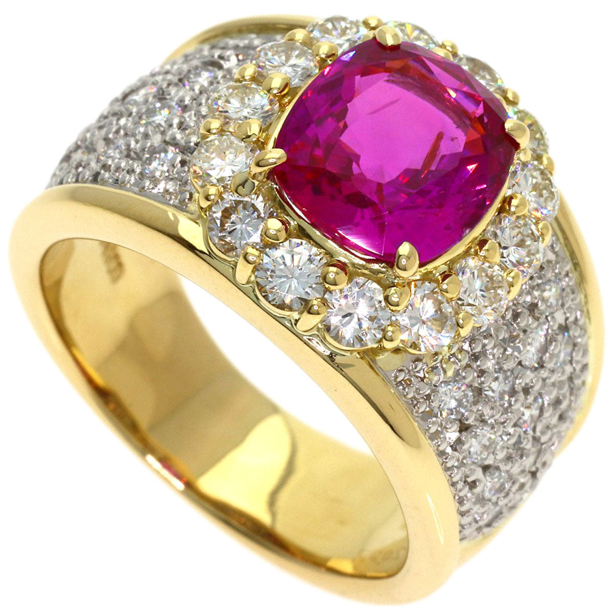 3.653ct Pink Sapphire Diamond Ring K18 Yellow Gold PT900 15.3g　Ladies