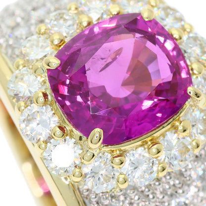 3.653ct Pink Sapphire Diamond Ring K18 Yellow Gold PT900 15.3g　Ladies