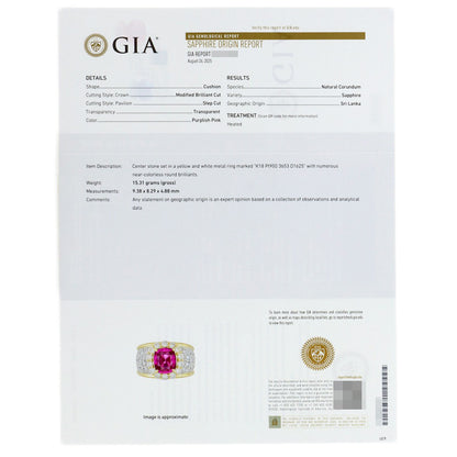 3.653ct Pink Sapphire Diamond Ring K18 Yellow Gold PT900 15.3g　Ladies