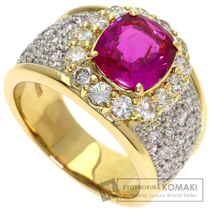 3.653ct Pink Sapphire Diamond Ring K18 Yellow Gold PT900 15.3g　Ladies