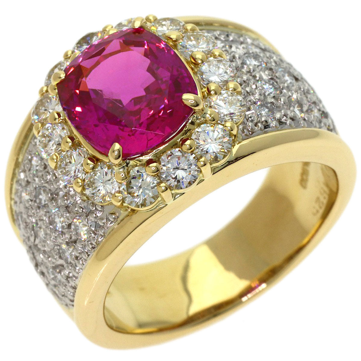 3.653ct Pink Sapphire Diamond Ring K18 Yellow Gold PT900 15.3g　Ladies