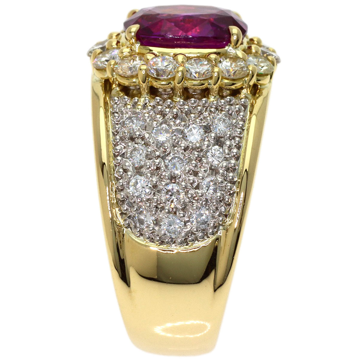 3.653ct Pink Sapphire Diamond Ring K18 Yellow Gold PT900 15.3g　Ladies
