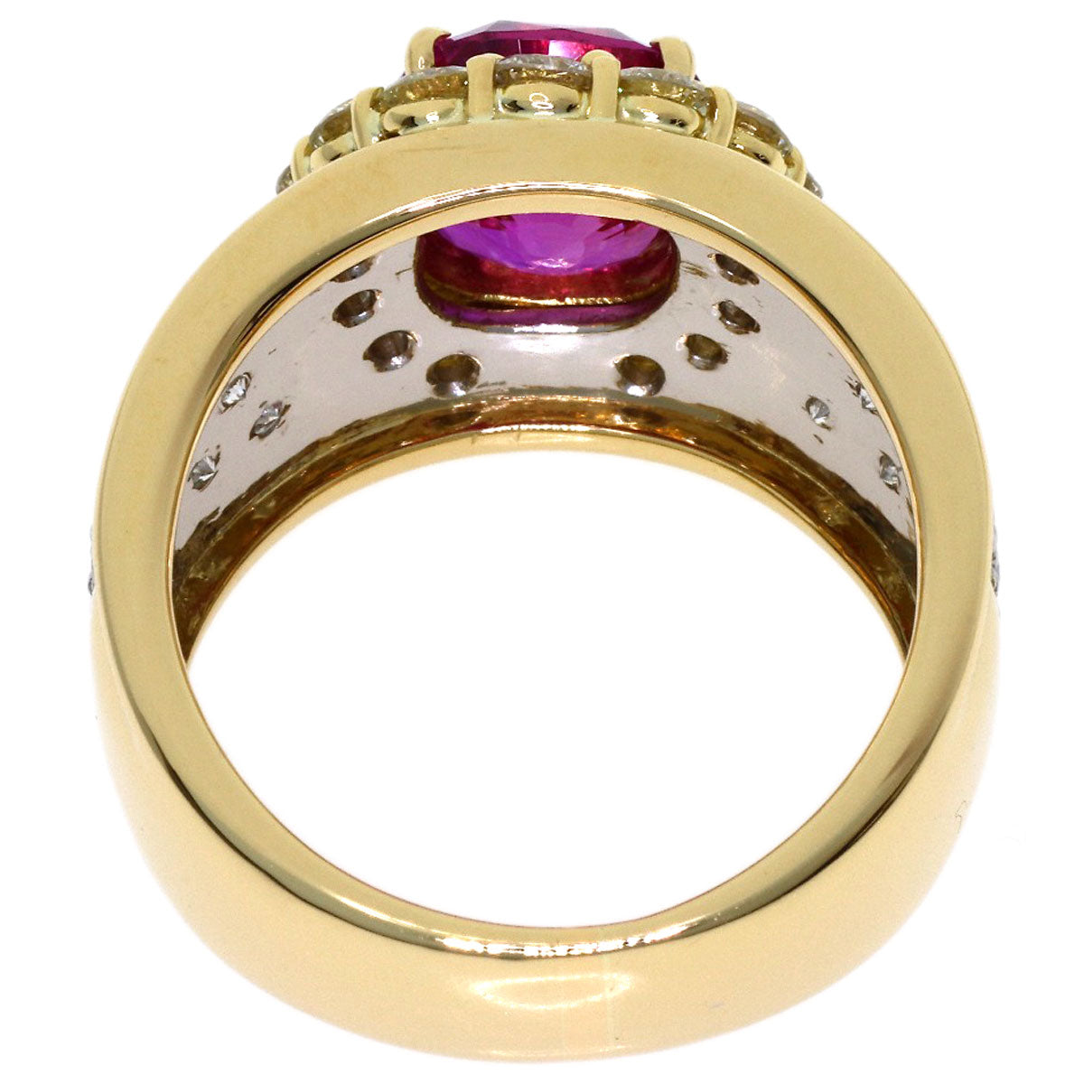 3.653ct Pink Sapphire Diamond Ring K18 Yellow Gold PT900 15.3g　Ladies