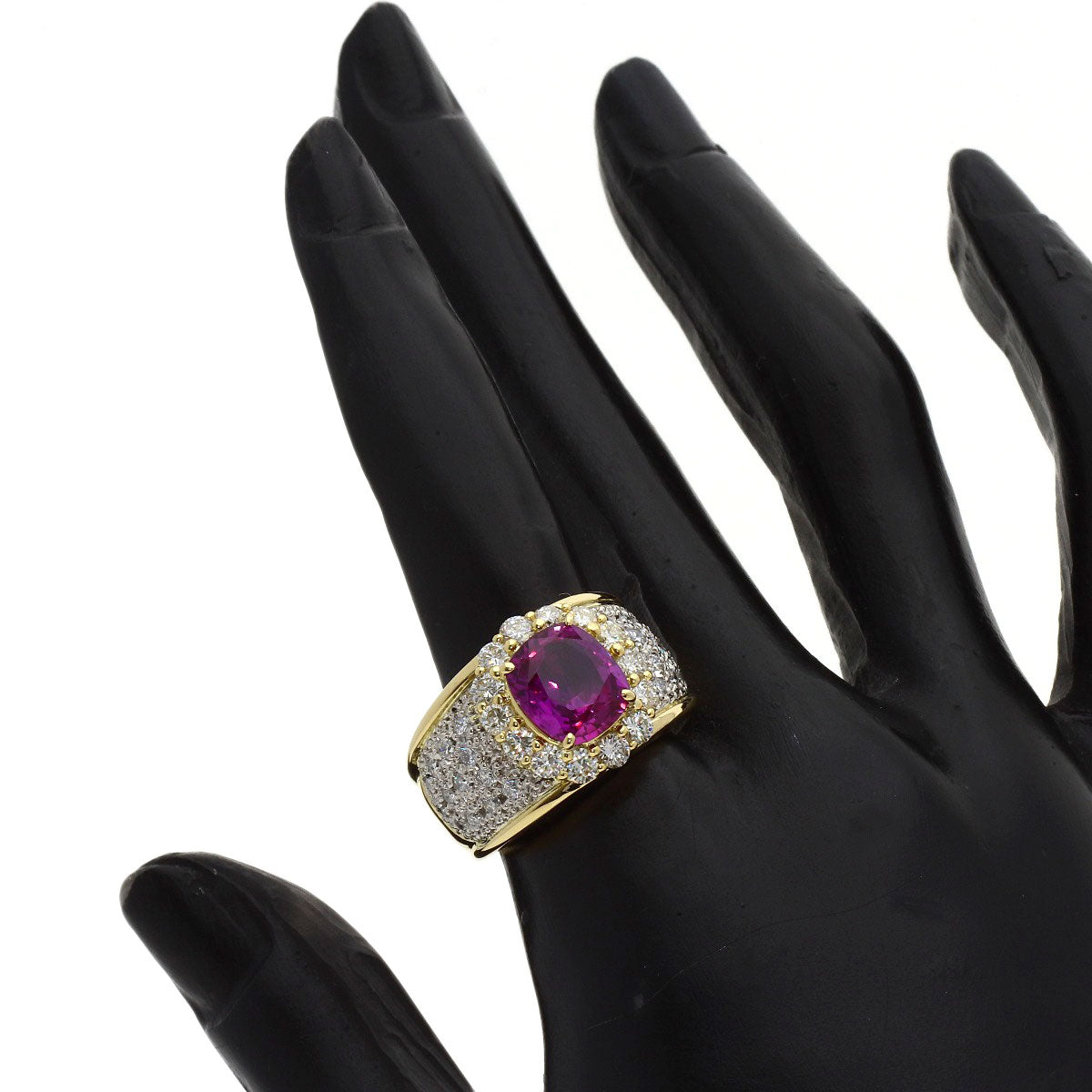 3.653ct Pink Sapphire Diamond Ring K18 Yellow Gold PT900 15.3g　Ladies