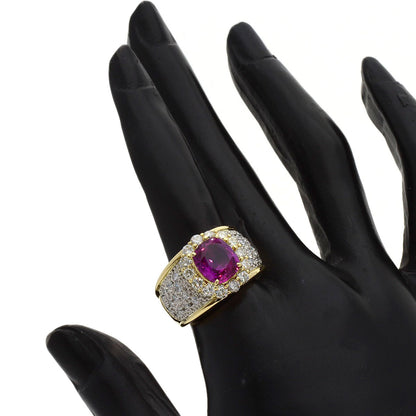 3.653ct Pink Sapphire Diamond Ring K18 Yellow Gold PT900 15.3g　Ladies