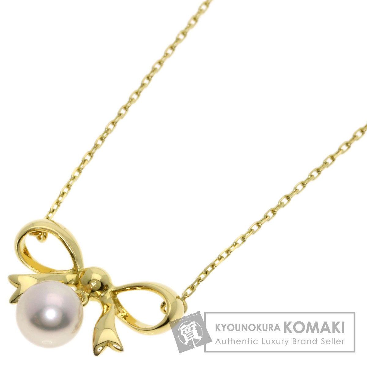 MIKIMOTO Ribbon motif Pearl Pearl Necklace K18 Yellow Gold Ladies [Used]