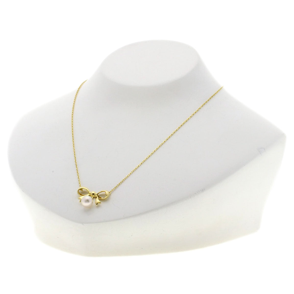 MIKIMOTO Ribbon motif Pearl Pearl Necklace K18 Yellow Gold Ladies [Used]