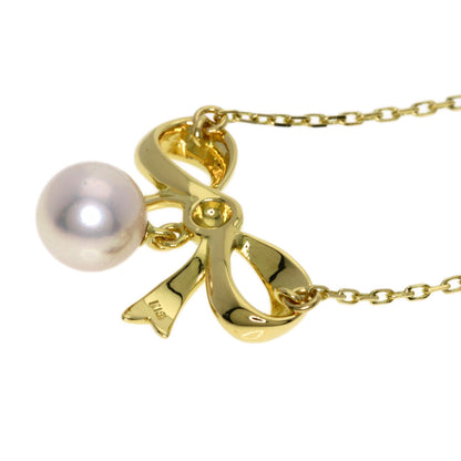 MIKIMOTO Ribbon motif Pearl Pearl Necklace K18 Yellow Gold Ladies [Used]