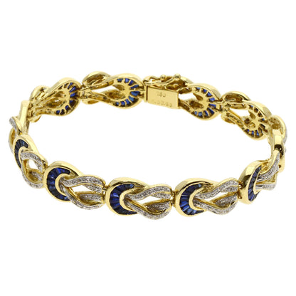 6ct サファイア ダイヤモンド ブレスレット K18イエローゴールド 30g レディース 【中古】