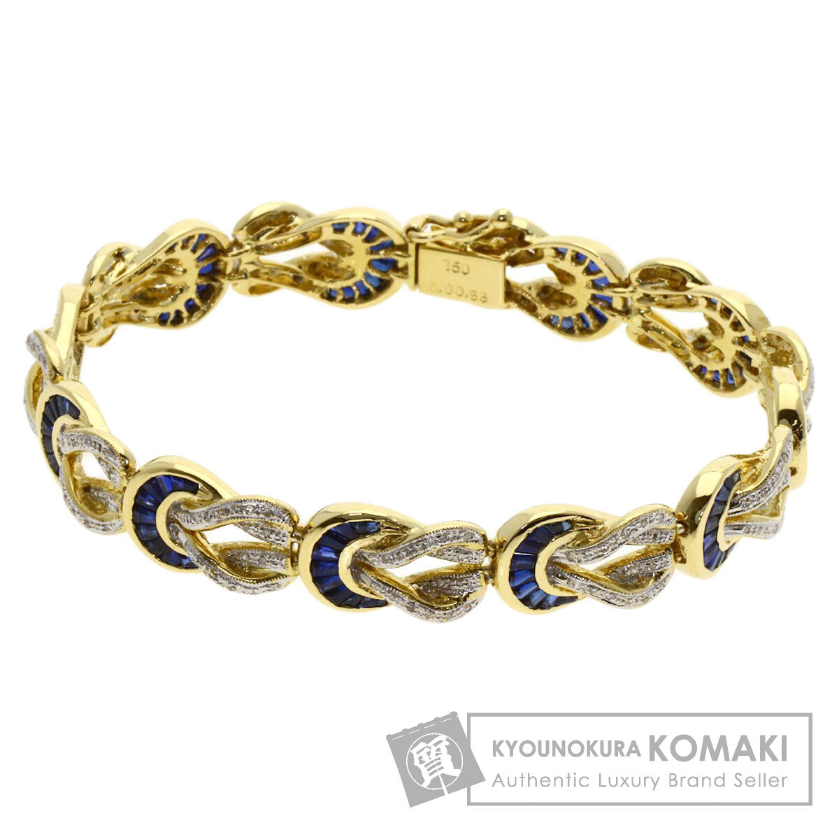 6ct サファイア ダイヤモンド ブレスレット K18イエローゴールド 30g レディース 【中古】