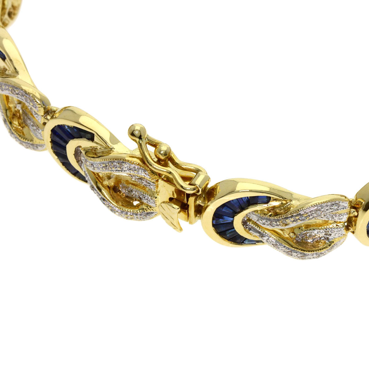 6ct サファイア ダイヤモンド ブレスレット K18イエローゴールド 30g レディース 【中古】