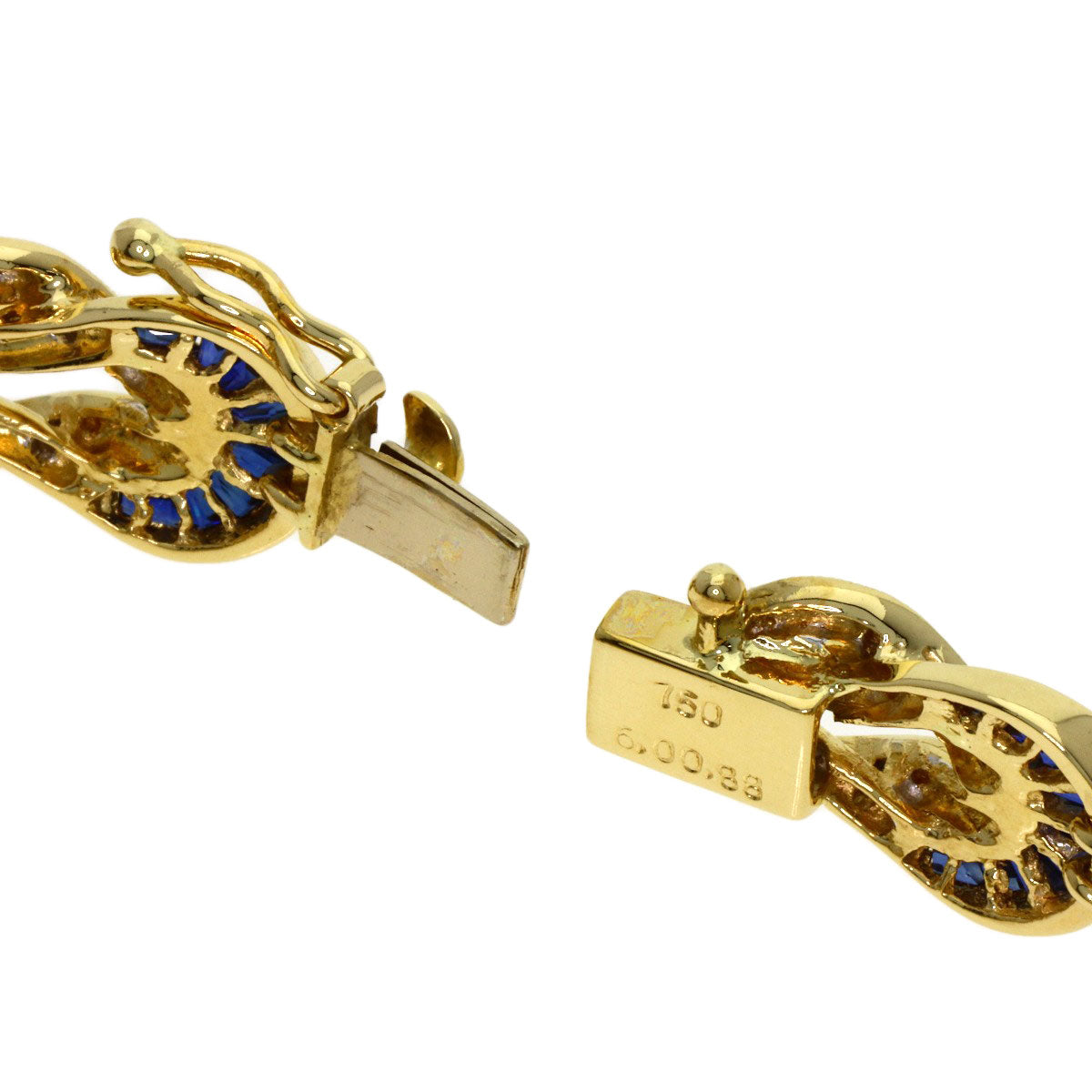 6ct サファイア ダイヤモンド ブレスレット K18イエローゴールド 30g レディース 【中古】