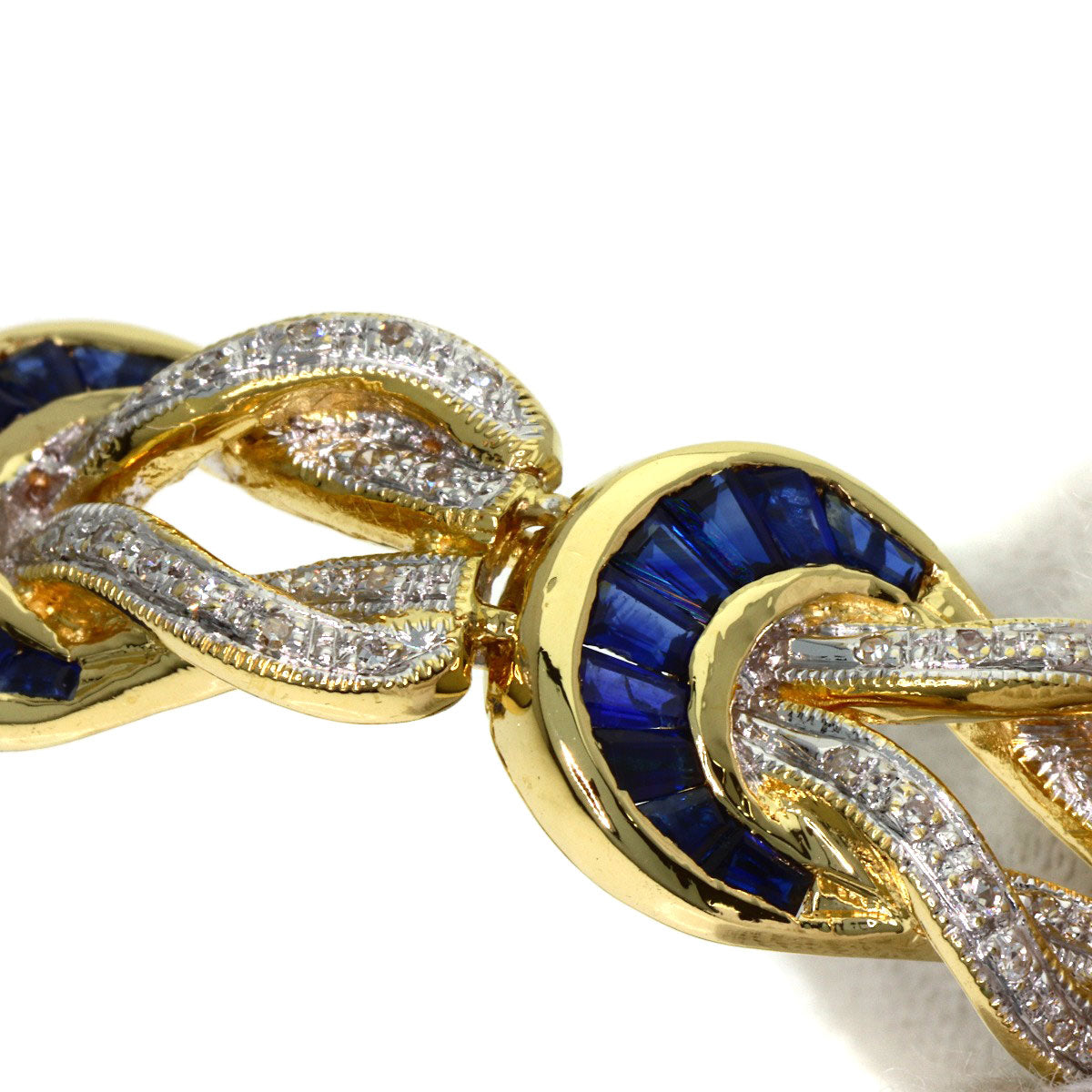 6ct サファイア ダイヤモンド ブレスレット K18イエローゴールド 30g レディース 【中古】