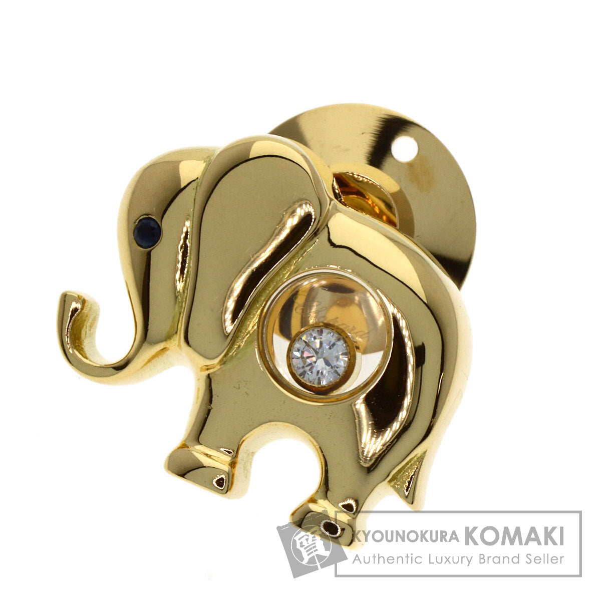 Chopard Happy Diamond Elephant Motif Sapphire Pin Brooch Brooch K18 Yellow Gold Ladies [Used]