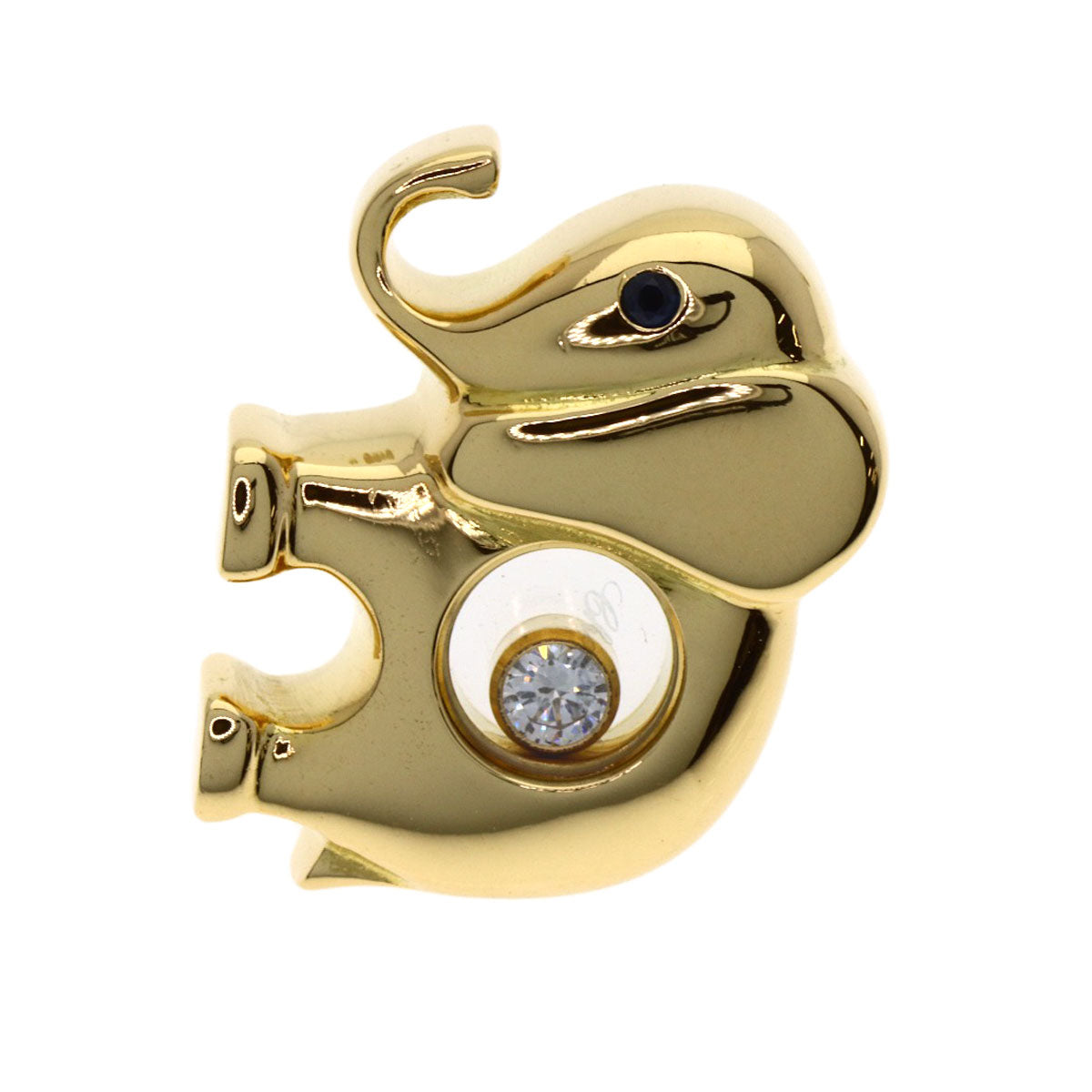 Chopard Happy Diamond Elephant Motif Sapphire Pin Brooch Brooch K18 Yellow Gold Ladies [Used]