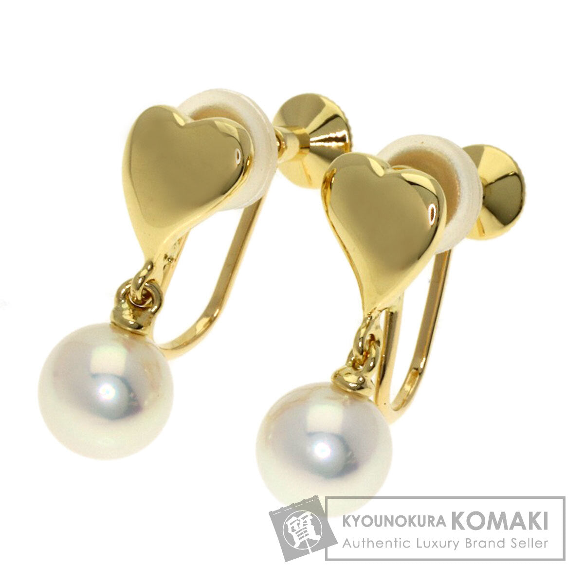 MIKIMOTO Pearl Pearl Heart Earring K18 Yellow Gold Ladies [Used]