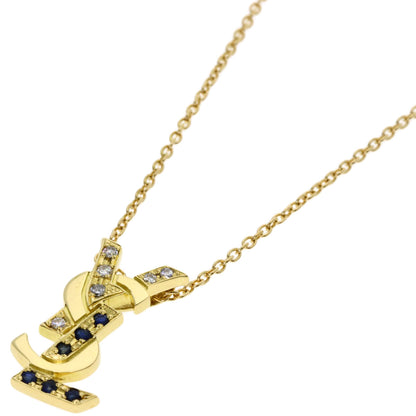 YVES SAINT LAURENT Logo motif sapphire diamond Necklace K18 Yellow Gold Ladies [Used]