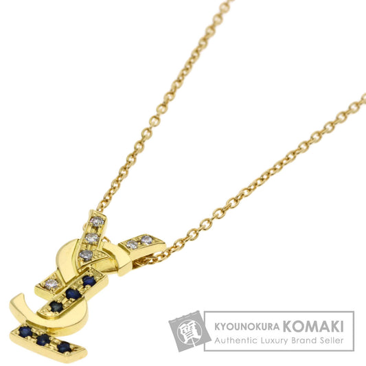 YVES SAINT LAURENT Logo motif sapphire diamond Necklace K18 Yellow Gold Ladies [Used]