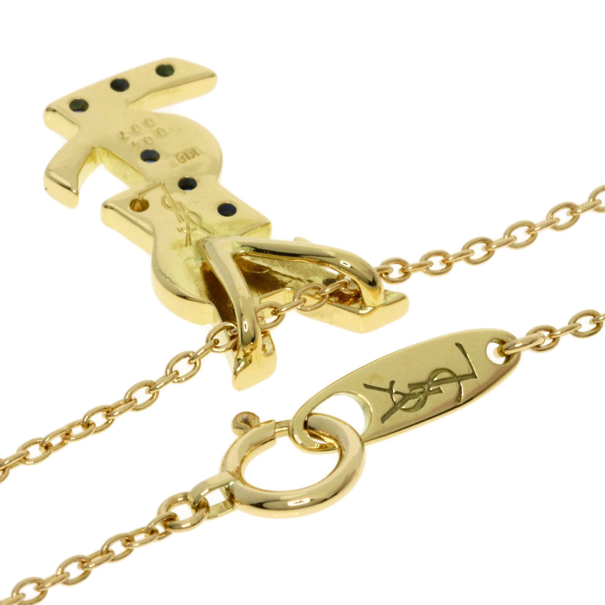 YVES SAINT LAURENT Logo motif sapphire diamond Necklace K18 Yellow Gold Ladies [Used]